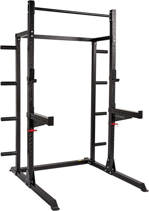 Half Power Rack Squat Cage Black with Pull Up Bar & Storage System