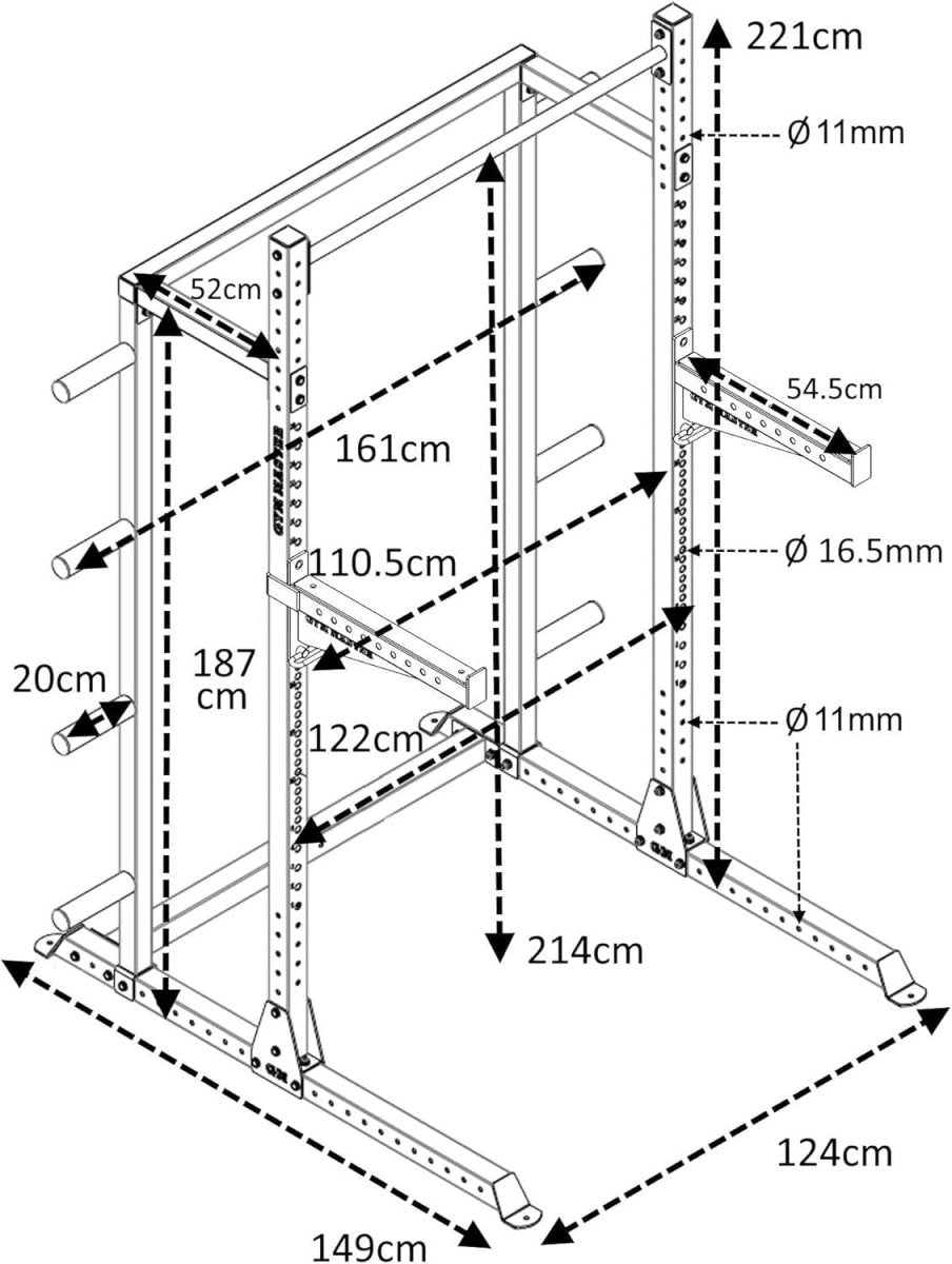 Half Power Rack Squat Cage Black with Pull Up Bar & Storage System - Kwikley
