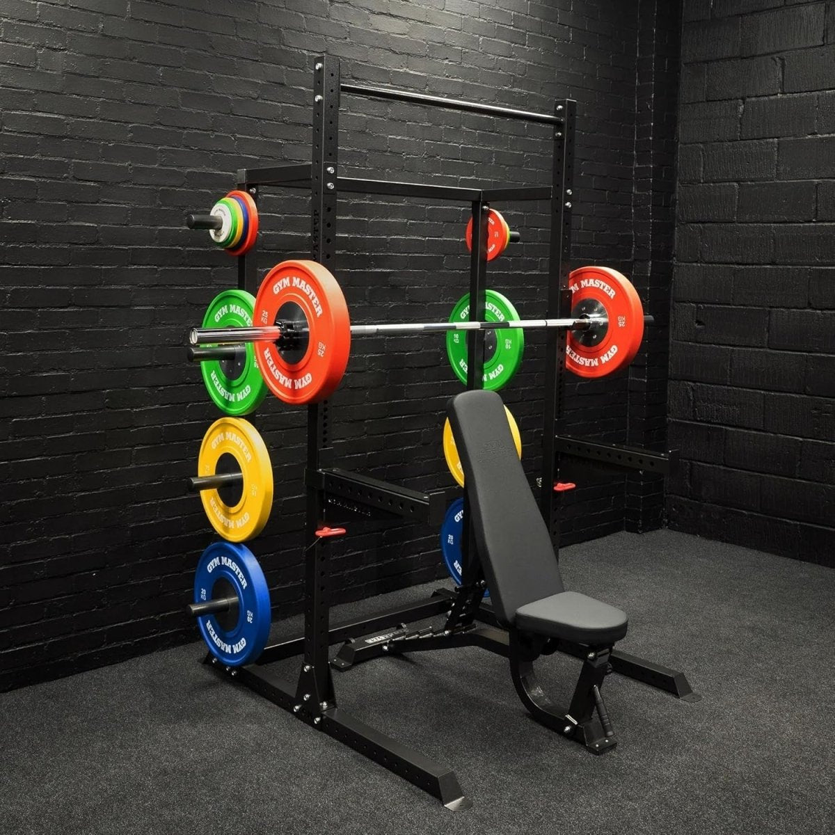 Half Power Rack Squat Cage Black with Pull Up Bar & Storage System - Kwikley