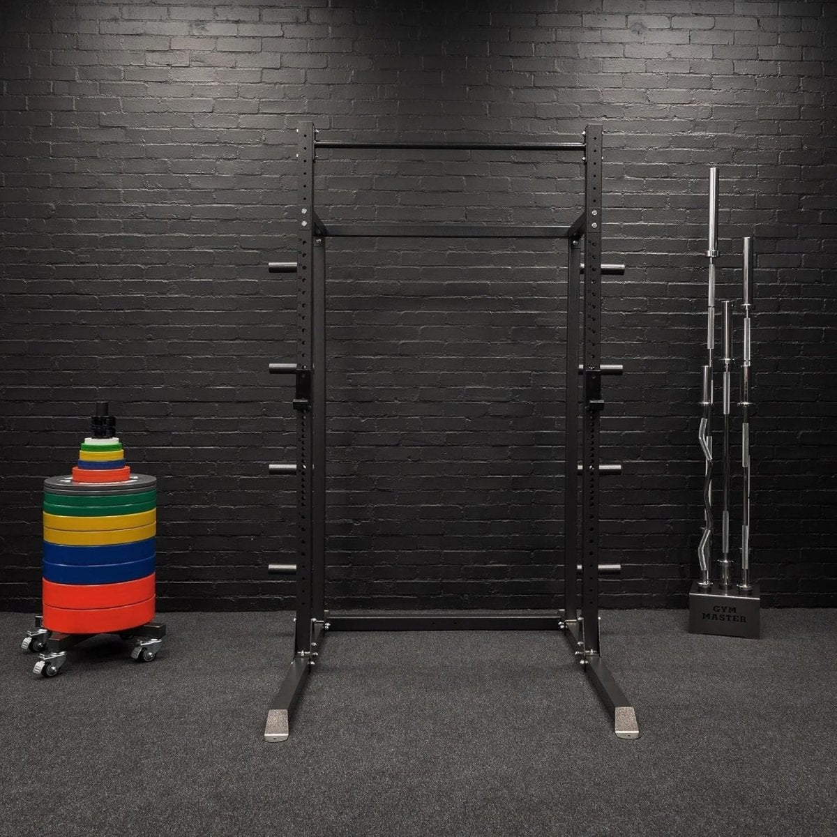 Half Power Rack Squat Cage Black with Pull Up Bar & Weight Storage - Kwikley