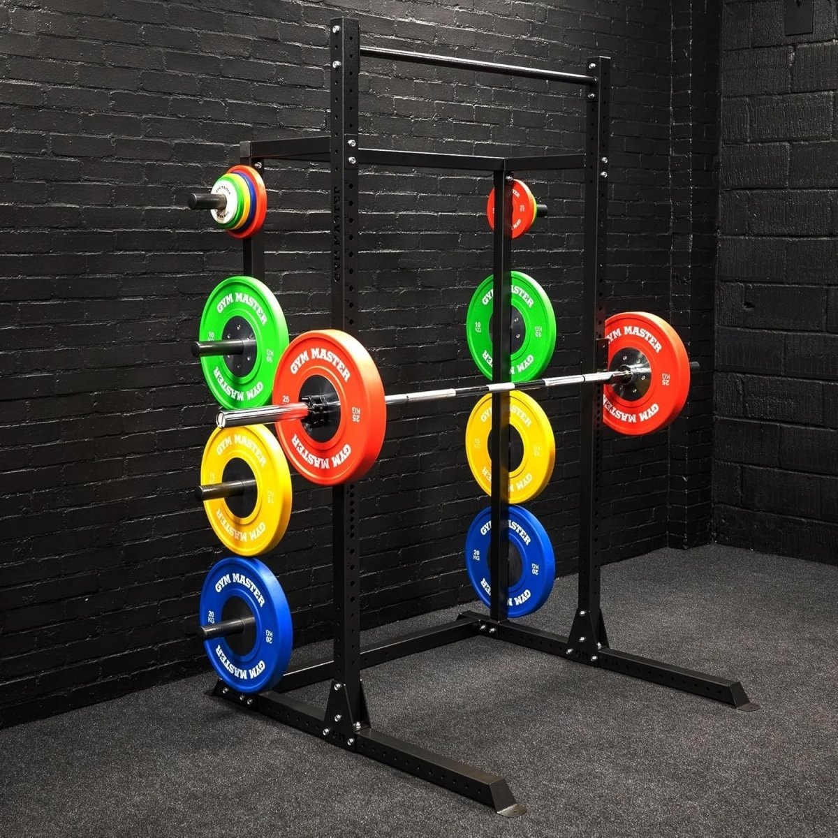 Half Power Rack Squat Cage Black with Pull Up Bar & Weight Storage - Kwikley
