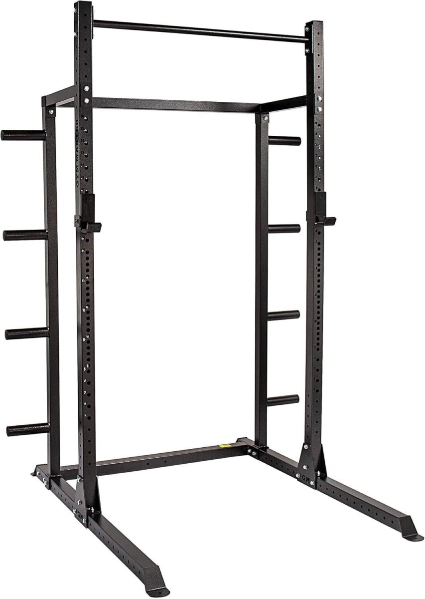 Half Power Rack Squat Cage Black with Pull Up Bar & Weight Storage - Kwikley