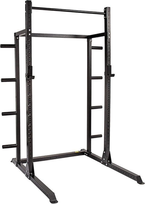 Half Power Rack Squat Cage Black with Pull Up Bar & Weight Storage