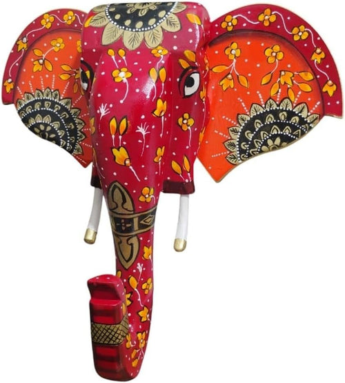Hand - Painted Blue Elephant Head Wall Art Mango Wood Sculpture Decor - Kwikley
