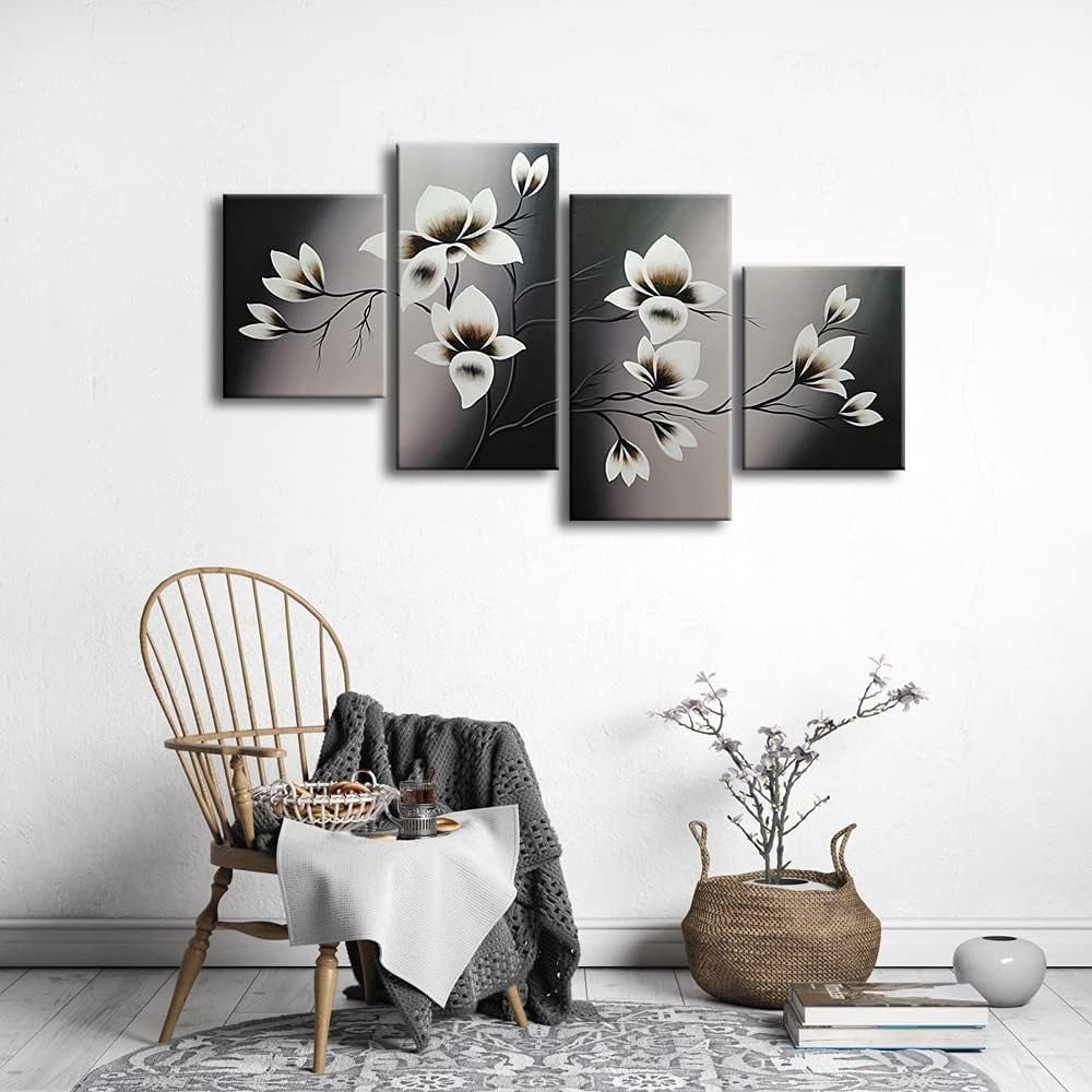 Hand Painted Floral Canvas Wall Art 4 Panel Modern Flower Set - Kwikley