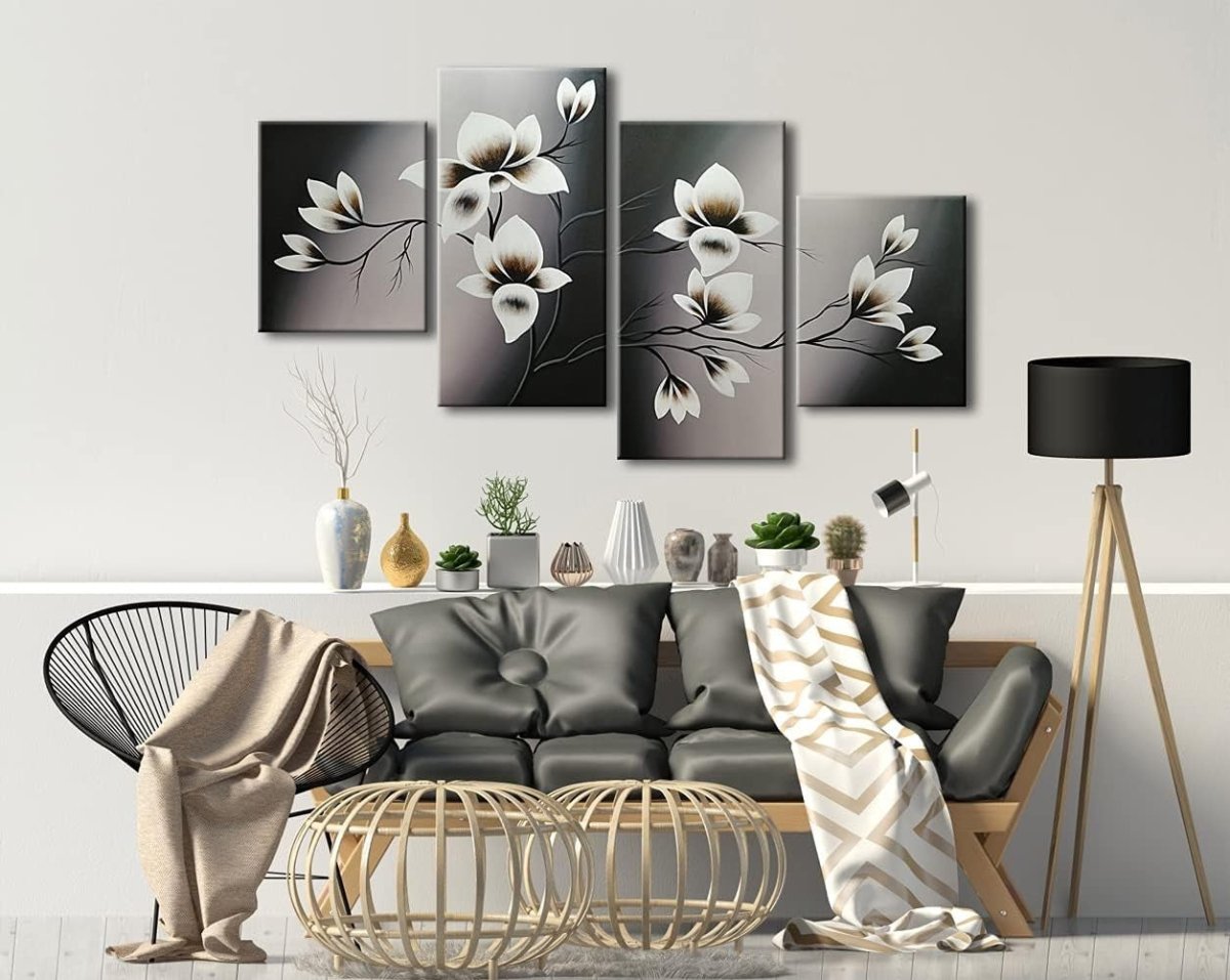 Hand Painted Floral Canvas Wall Art 4 Panel Modern Flower Set - Kwikley