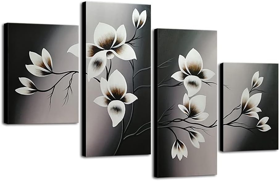 Hand Painted Floral Canvas Wall Art 4 Panel Modern Flower Set - Kwikley