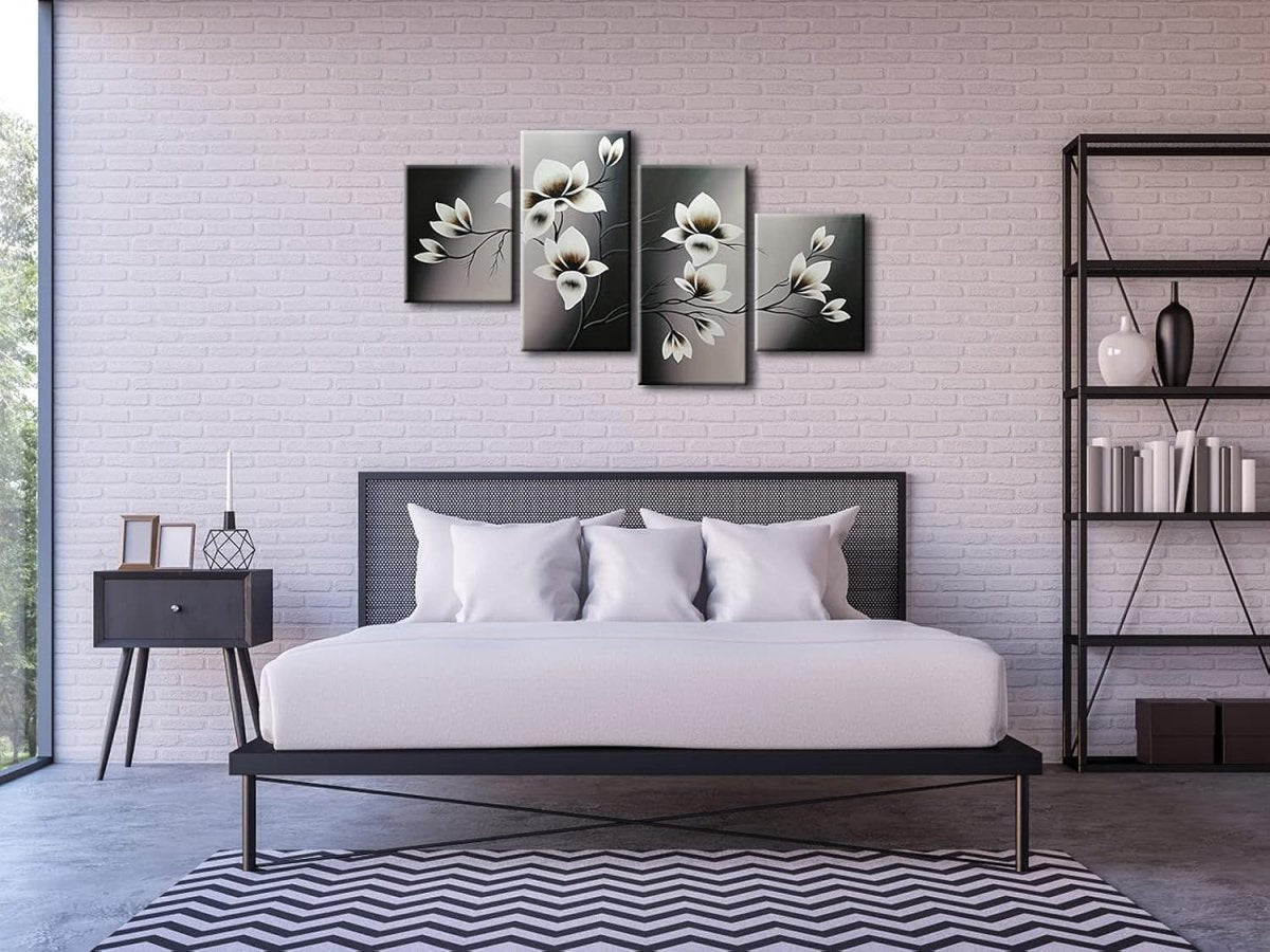 Hand Painted Floral Canvas Wall Art 4 Panel Modern Flower Set - Kwikley
