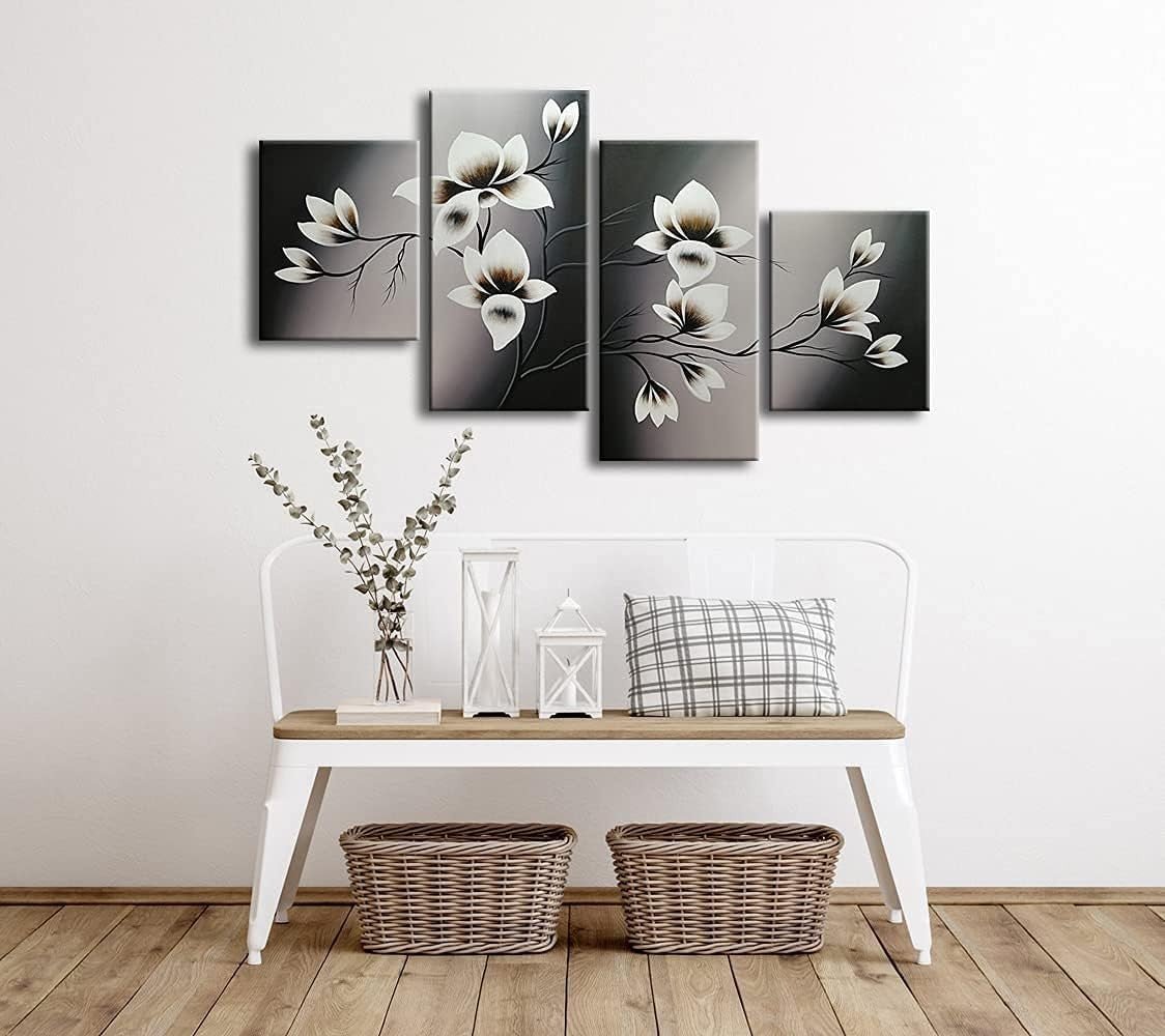 Hand Painted Floral Canvas Wall Art 4 Panel Modern Flower Set - Kwikley