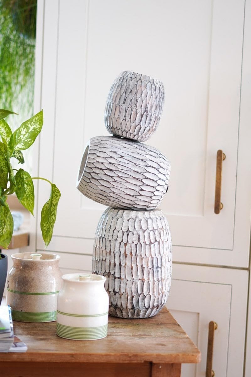 Handcrafted Wood Vase Set of 3 Decorative Table Vases Modern Boho Home Decor - Kwikley