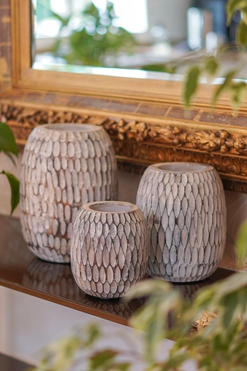 Handcrafted Wood Vase Set of 3 Decorative Table Vases Modern Boho Home Decor - Kwikley