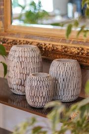 Handcrafted Wood Vase Set of 3 Decorative Table Vases Modern Boho Home Decor - Kwikley