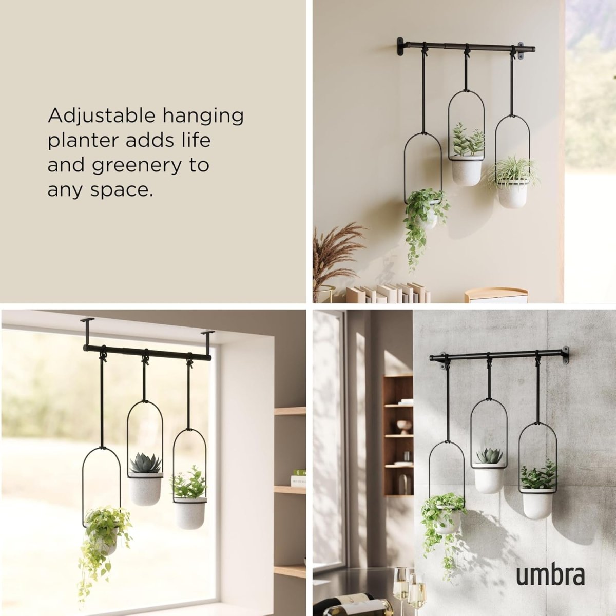 Hanging Window Planter Set 3 Indoor Herb Garden Adjustable Pots - Kwikley