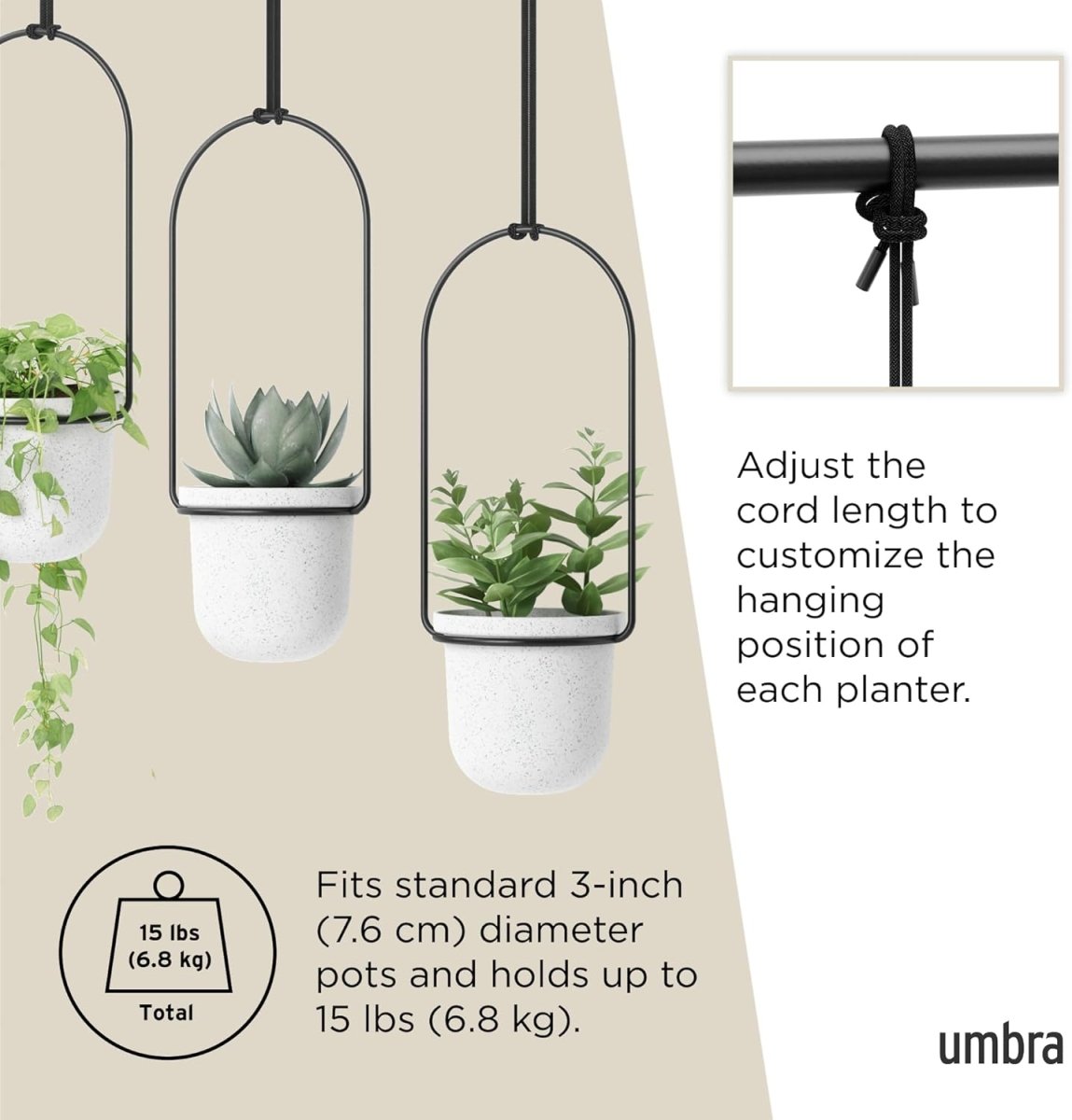 Hanging Window Planter Set 3 Indoor Herb Garden Adjustable Pots - Kwikley