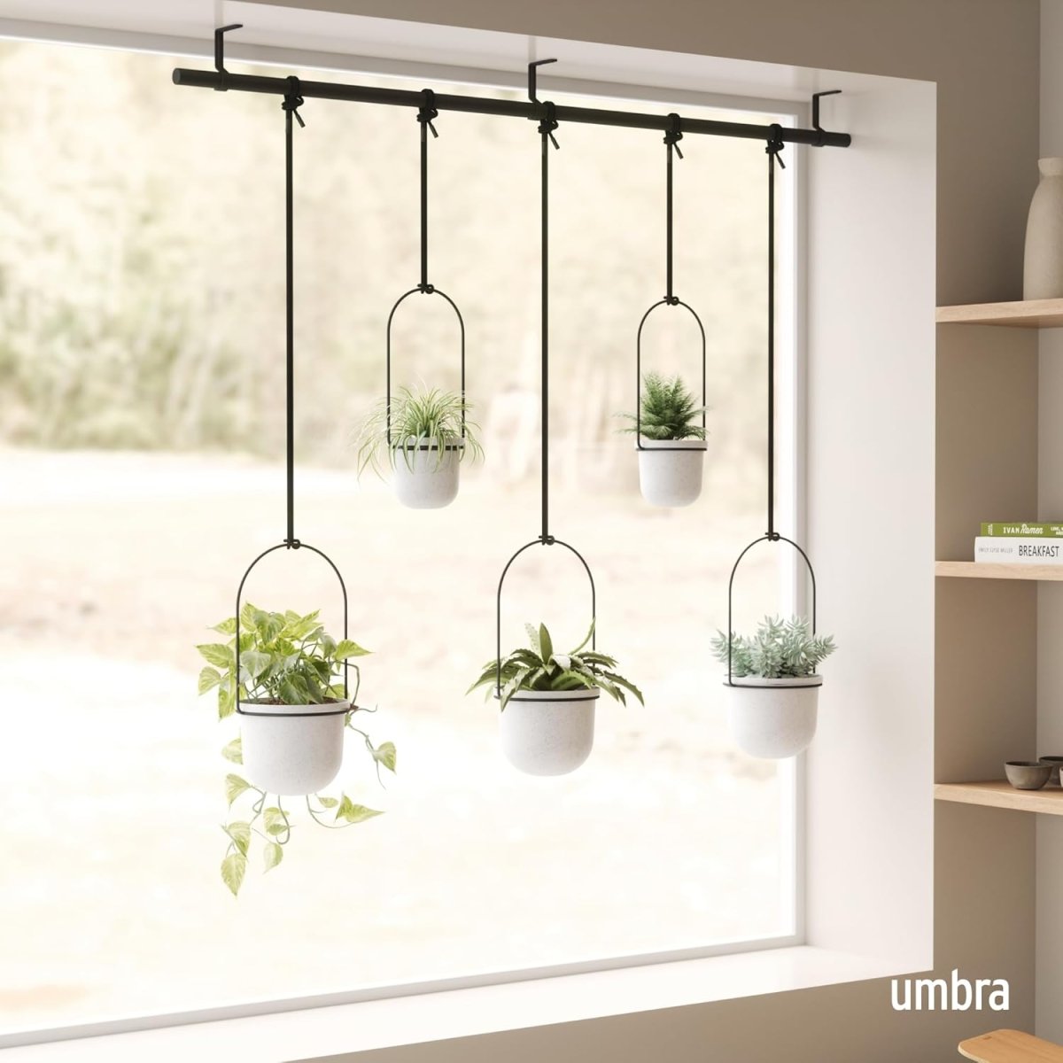 Hanging Window Planter Set 5 Indoor Herb Garden Adjustable Pots - Kwikley