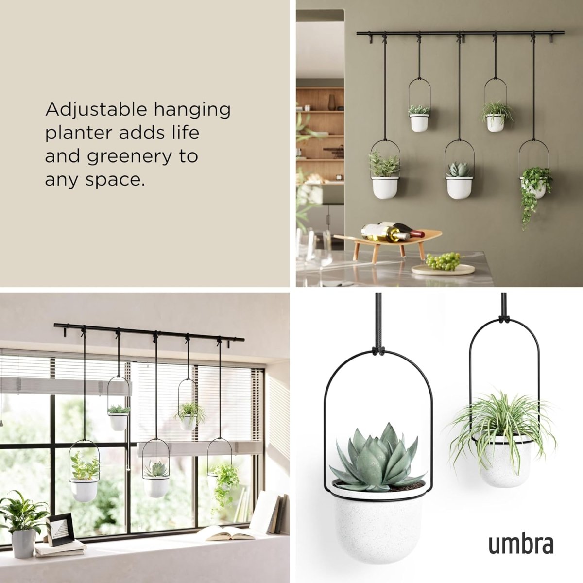 Hanging Window Planter Set 5 Indoor Herb Garden Adjustable Pots - Kwikley