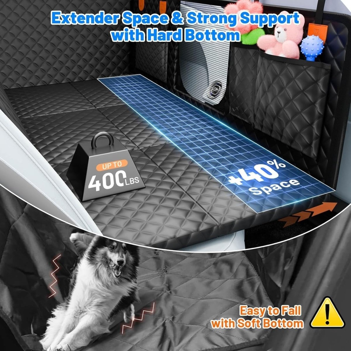 Hard Bottom Dog Car Seat Cover Hammock Waterproof Back Seat Extender - Kwikley