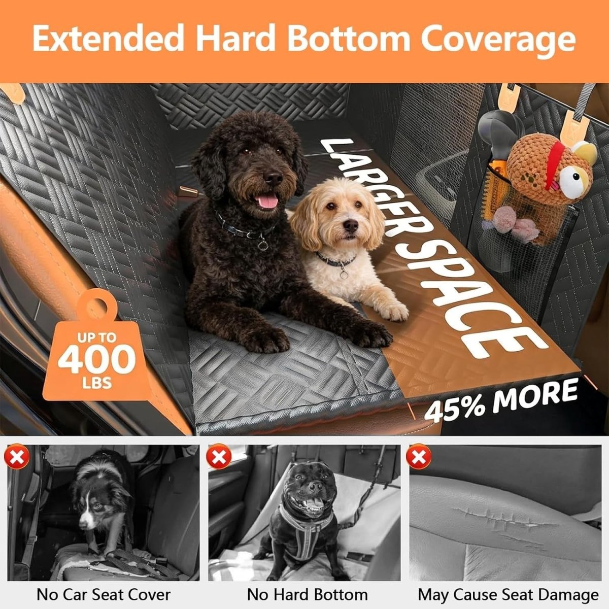 Hard Bottom Dog Car Seat Extender Waterproof Hammock Supports 330lb - Kwikley