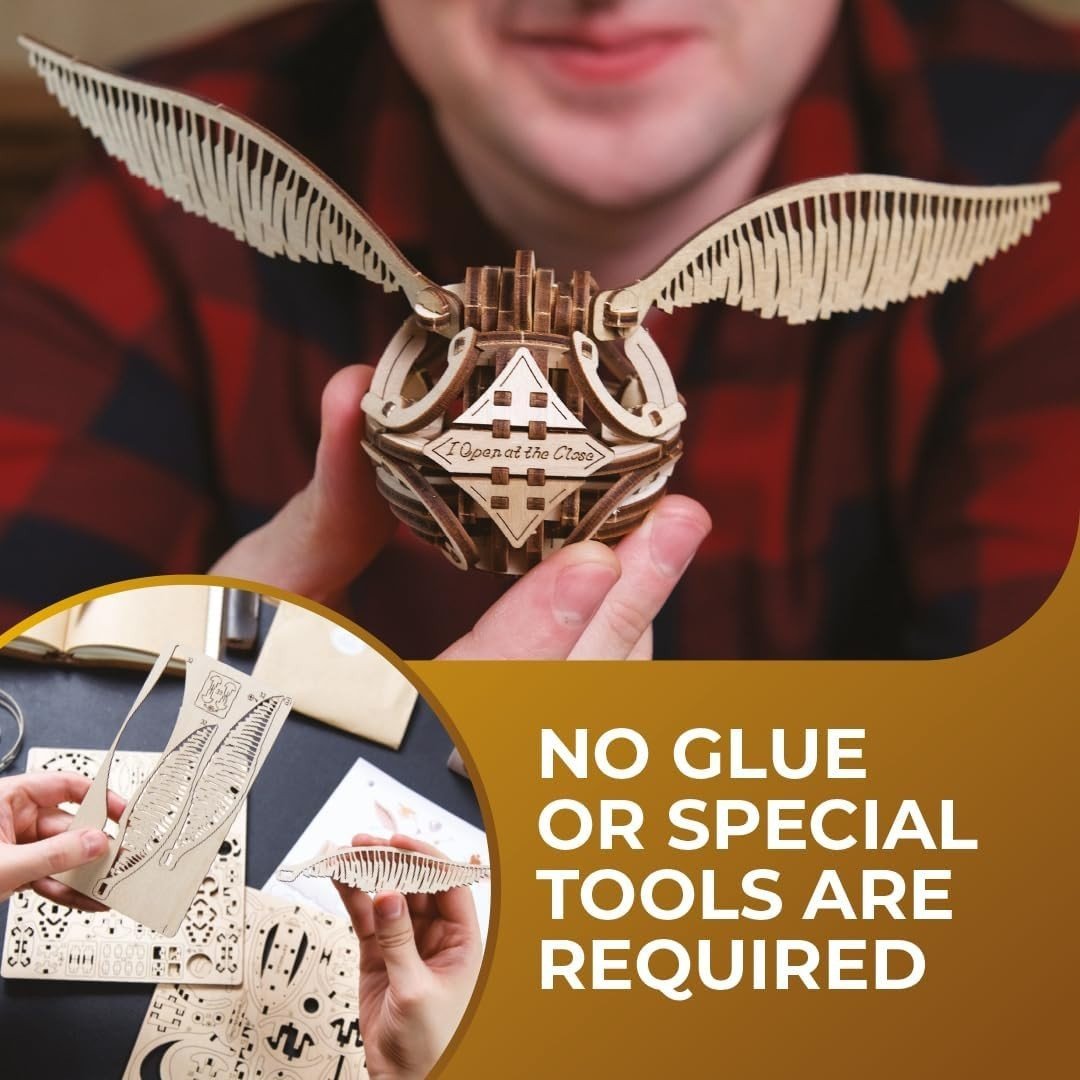 Harry Potter Golden Snitch 3D Wooden Puzzle Movable Wings Model Kit - Kwikley