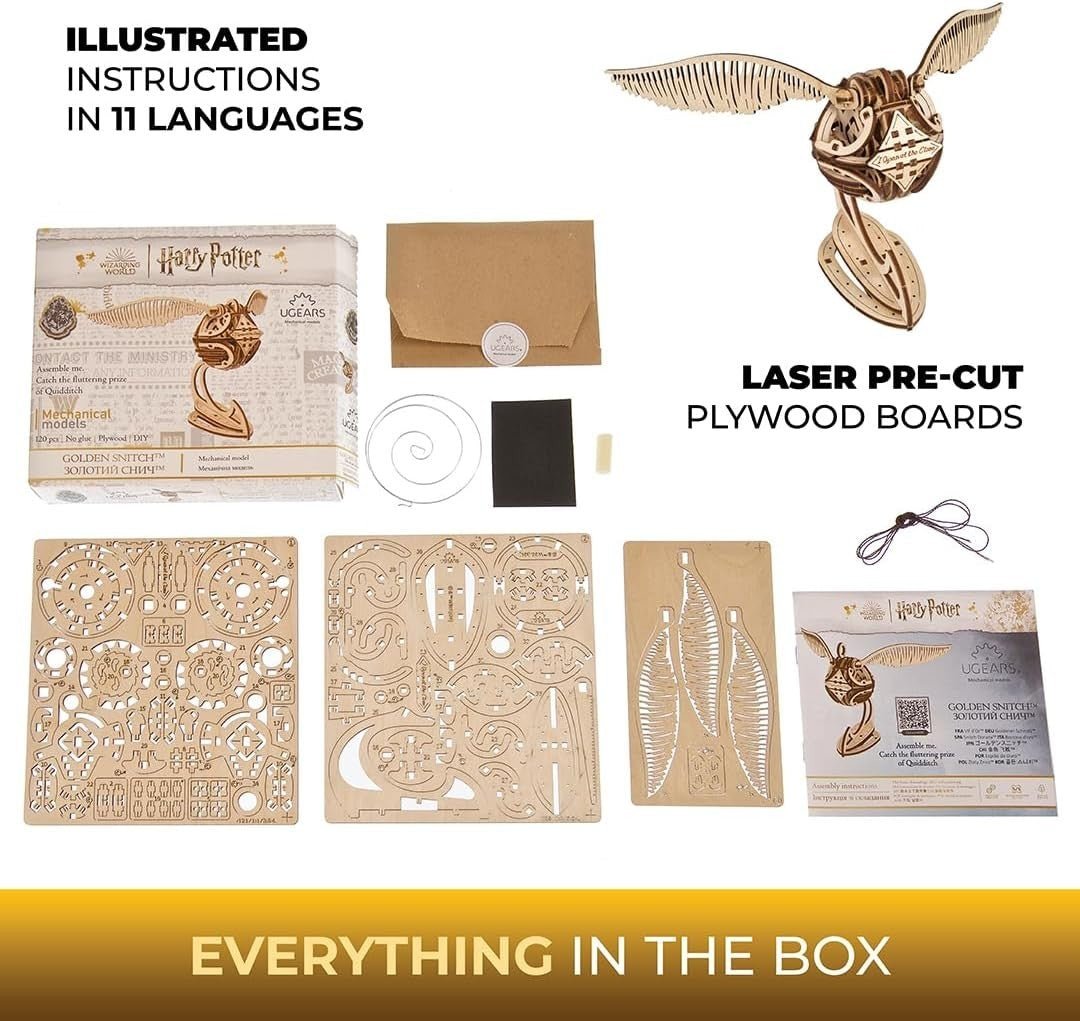 Harry Potter Golden Snitch 3D Wooden Puzzle Movable Wings Model Kit - Kwikley