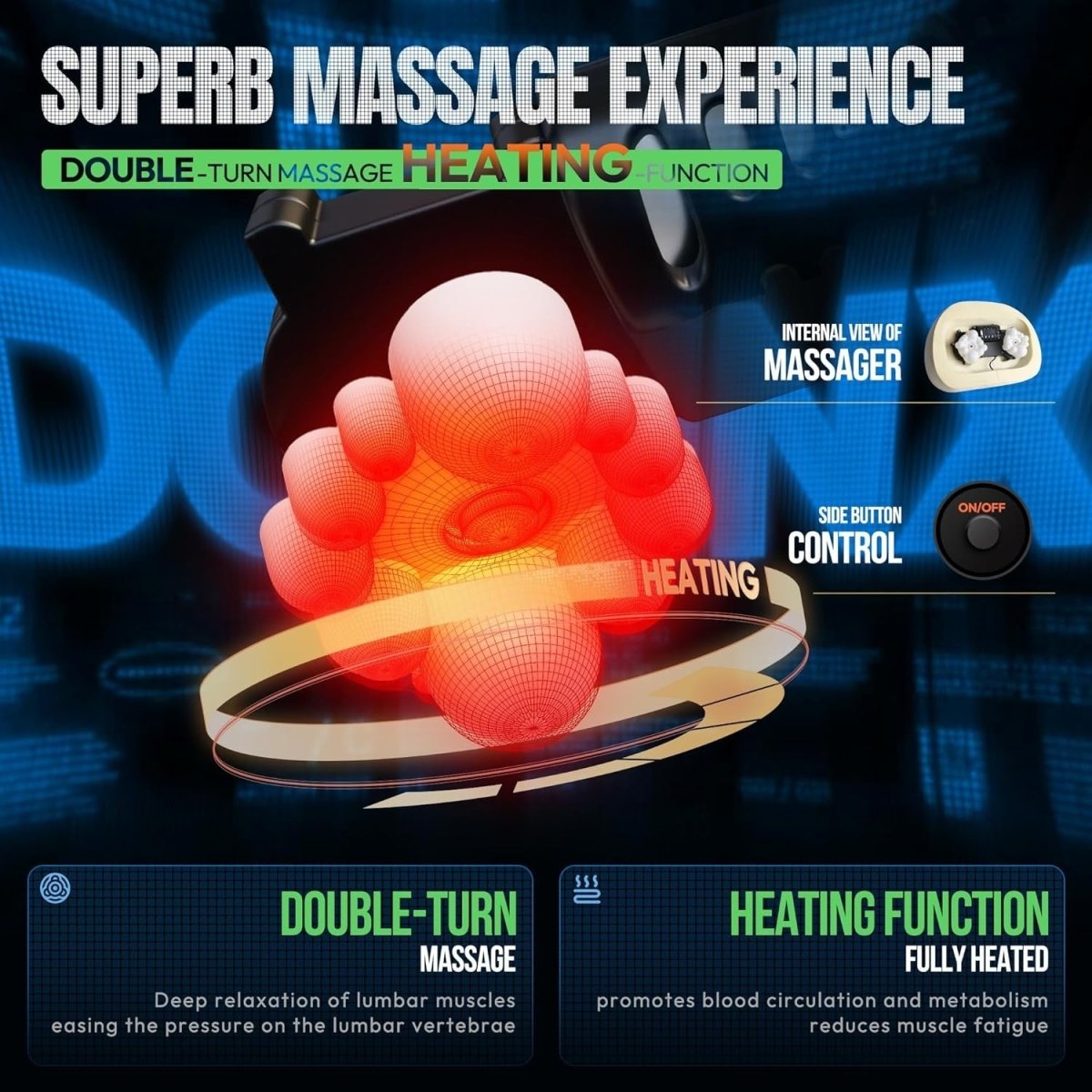 Heated Massage Gaming Chair Recliner with Footrest 150kg Green - Kwikley