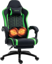 Heated Massage Gaming Chair Recliner with Footrest 150kg Green - Kwikley