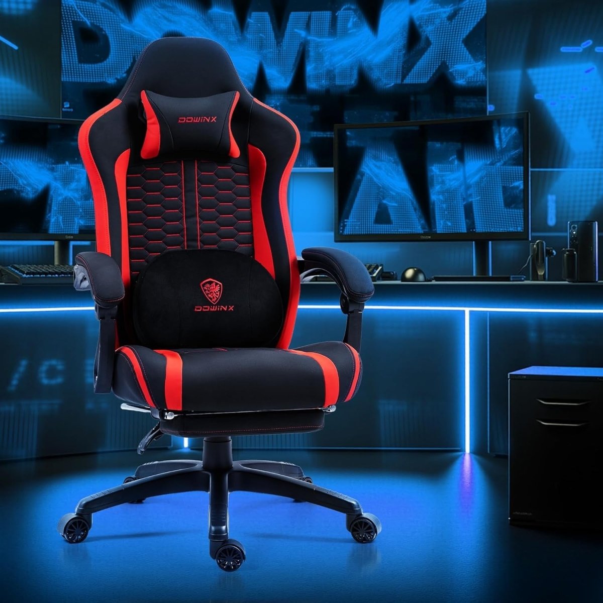 Heated Massage Gaming Chair Recliner with Footrest 150kg Red - Kwikley