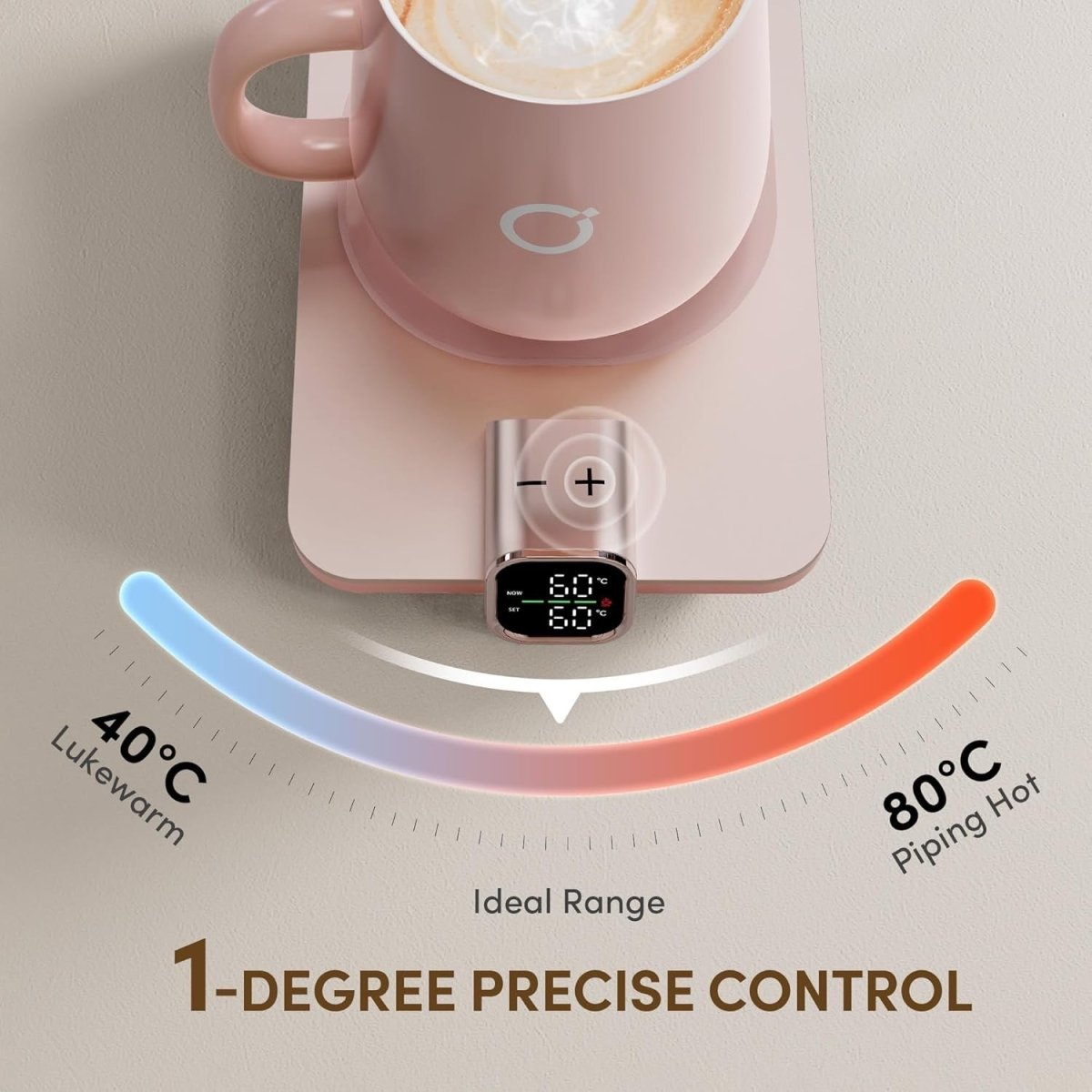 Heated Smart Coffee Mug Warmer – Pink Ceramic, Touch Control & LED Display - Kwikley