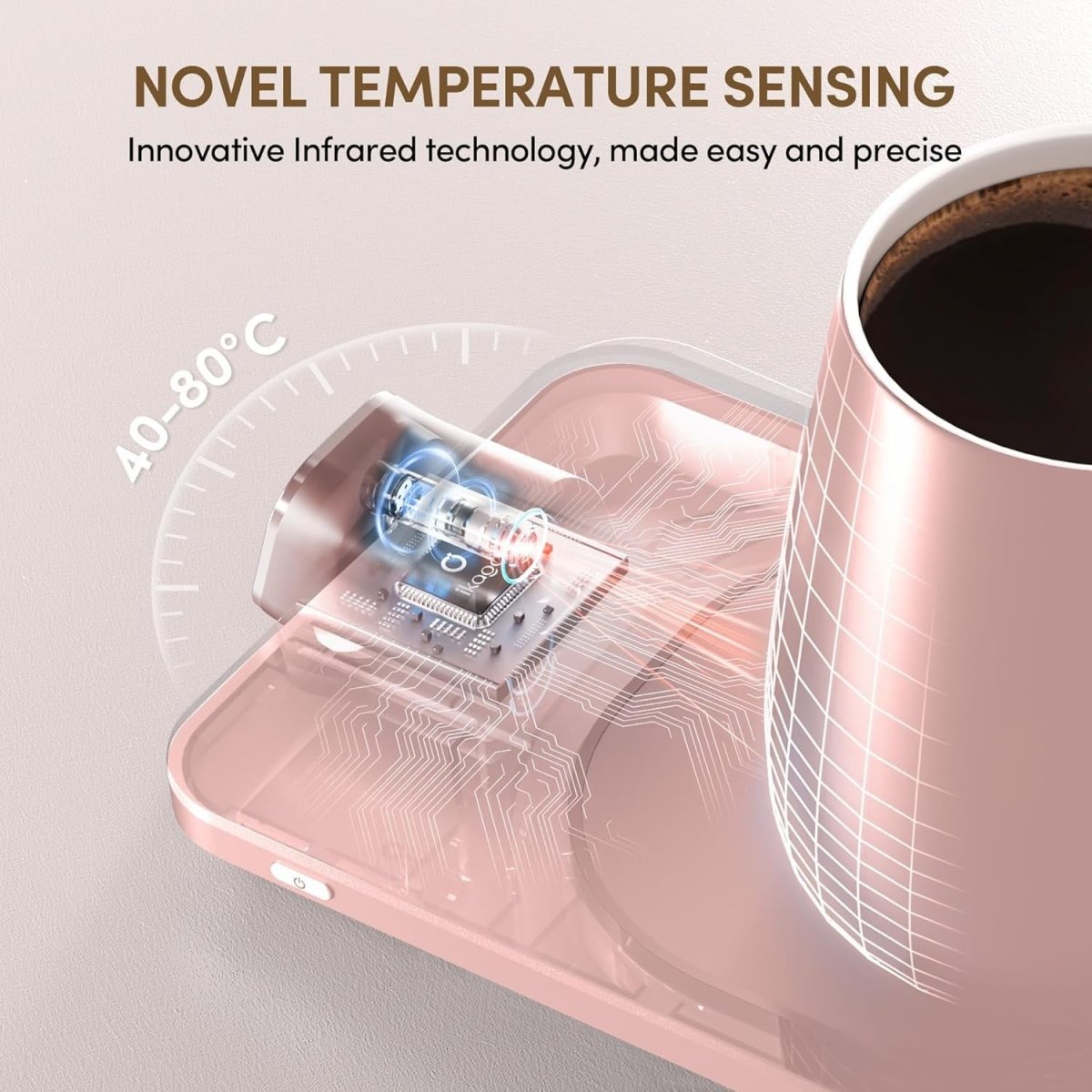Heated Smart Coffee Mug Warmer – Pink Ceramic, Touch Control & LED Display - Kwikley