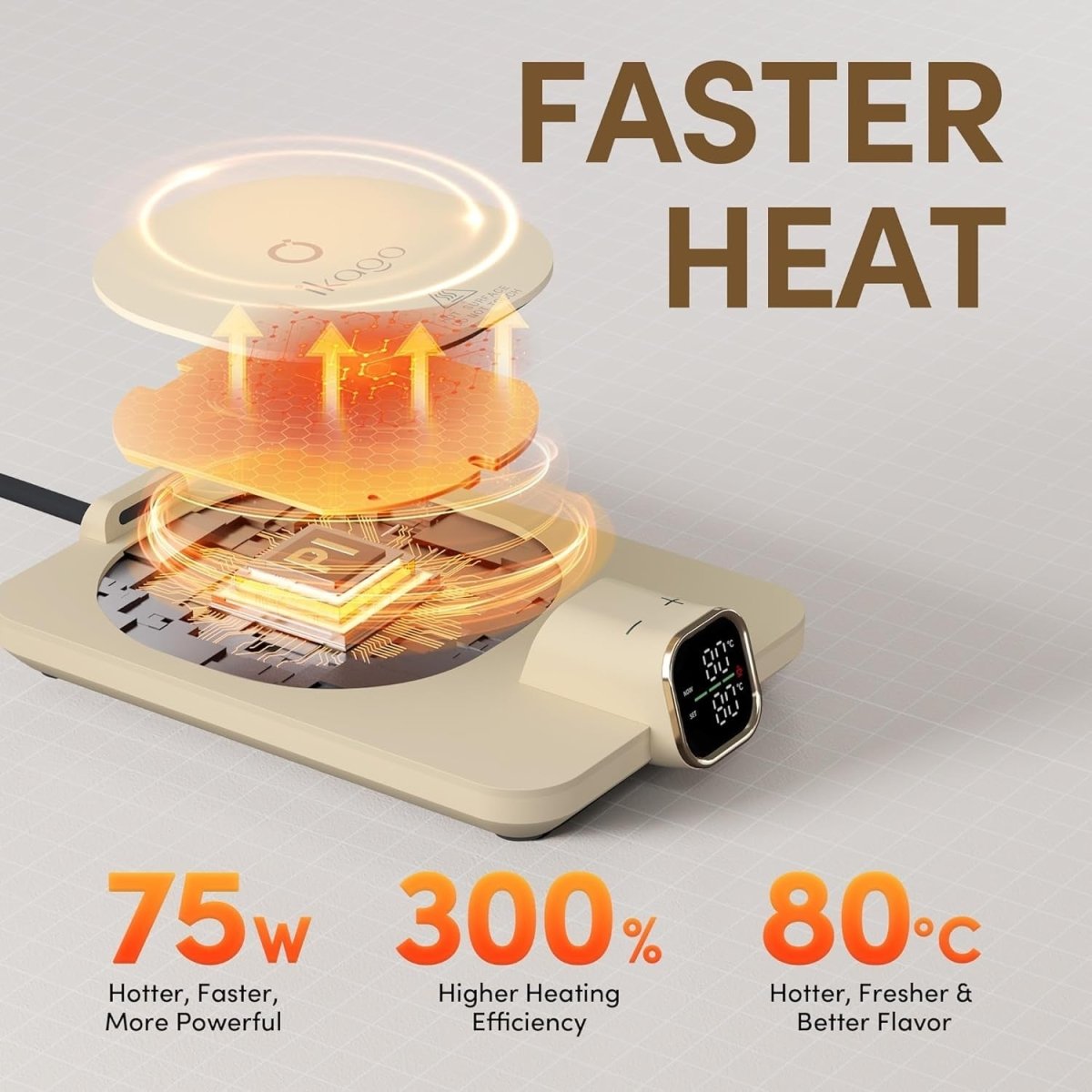 Heated Smart Coffee & Tea Mug Warmer – Beige Ceramic, Touch Control - Kwikley