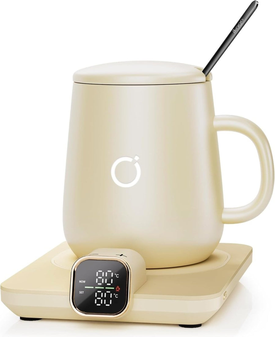 Heated Smart Coffee & Tea Mug Warmer – Beige Ceramic, Touch Control - Kwikley