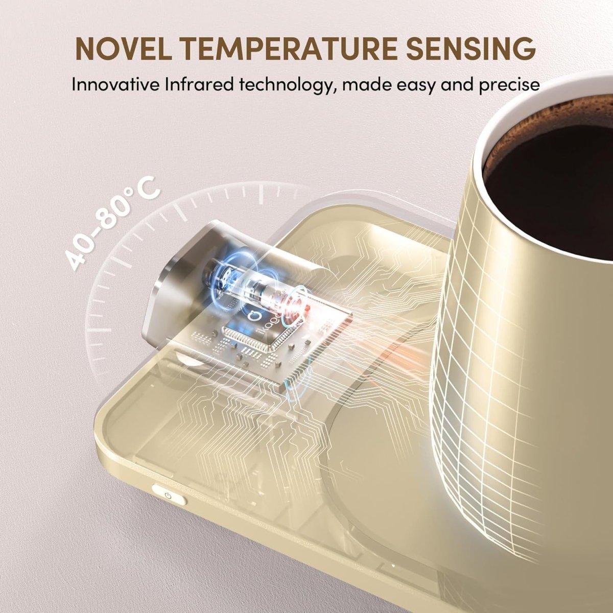 Heated Smart Coffee & Tea Mug Warmer – Beige Ceramic, Touch Control - Kwikley
