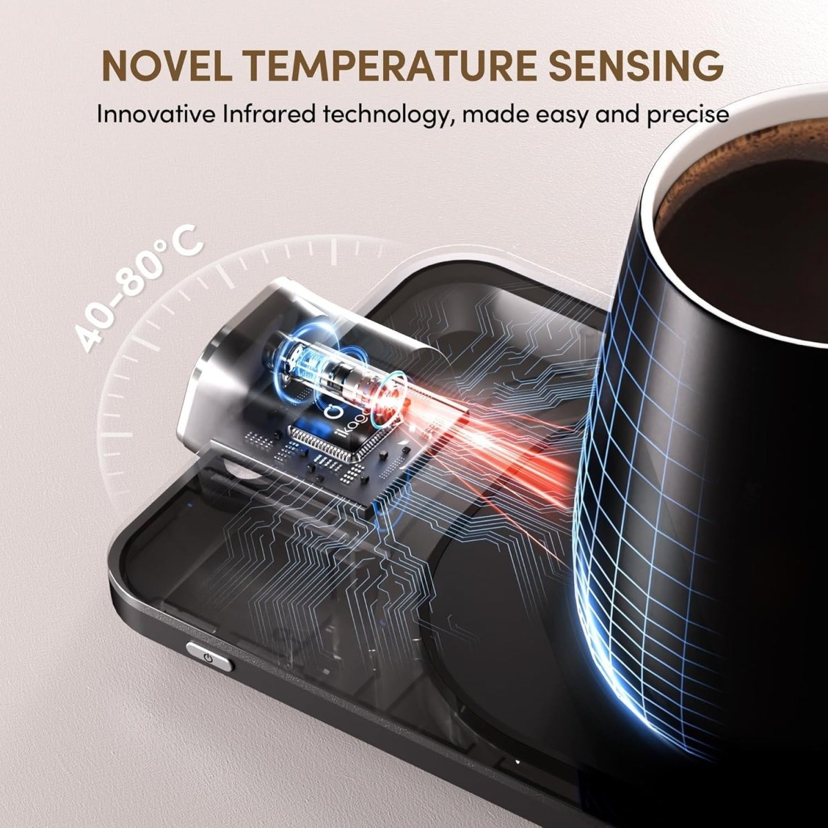 Heated Smart Coffee & Tea Mug Warmer – Black Ceramic, Touch LED - Kwikley