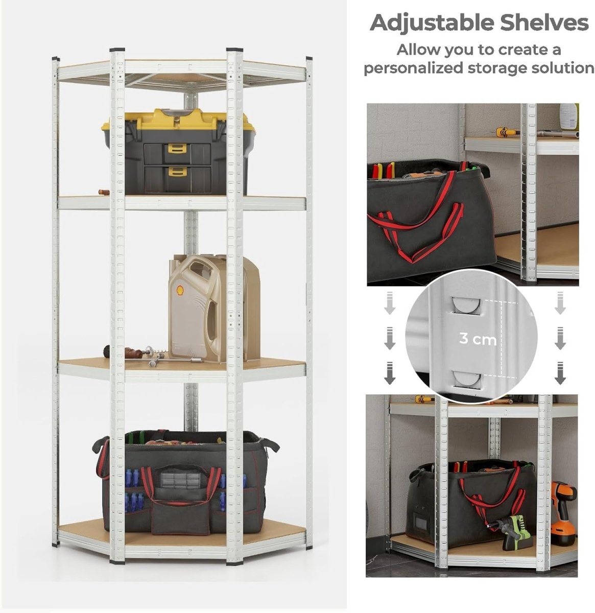 Heavy Duty 4 - Tier Metal Corner Shelving Rack, Adjustable Garage Storage Unit - Kwikley
