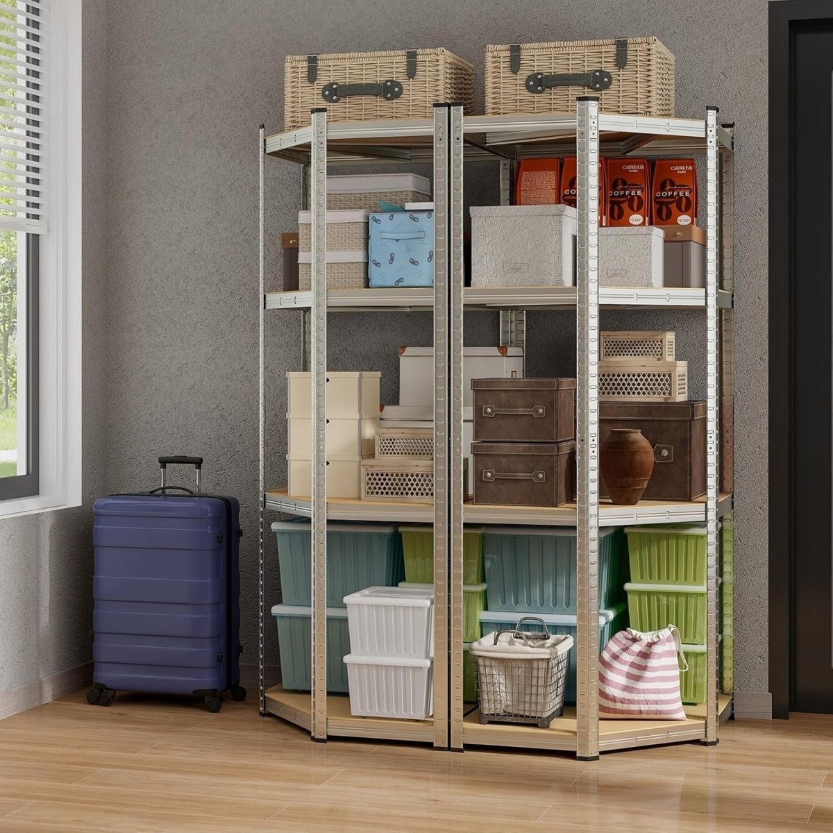 Heavy Duty 4 - Tier Metal Corner Shelving Rack, Adjustable Garage Storage Unit - Kwikley