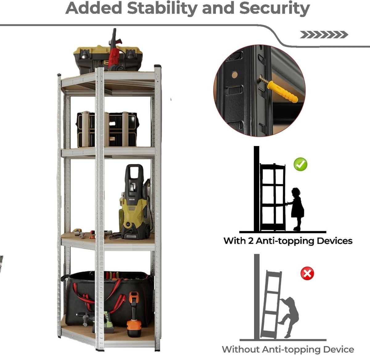 Heavy Duty 4 - Tier Metal Corner Shelving Rack, Adjustable Garage Storage Unit - Kwikley