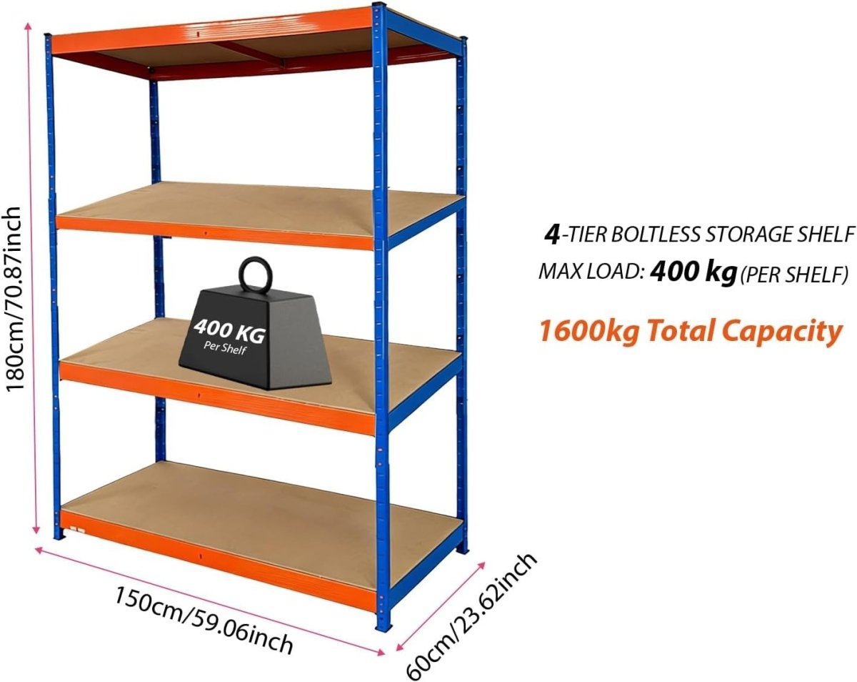 Heavy Duty 4 - Tier Metal Garage Storage Shelf 150x60x180cm Adjustable - Kwikley