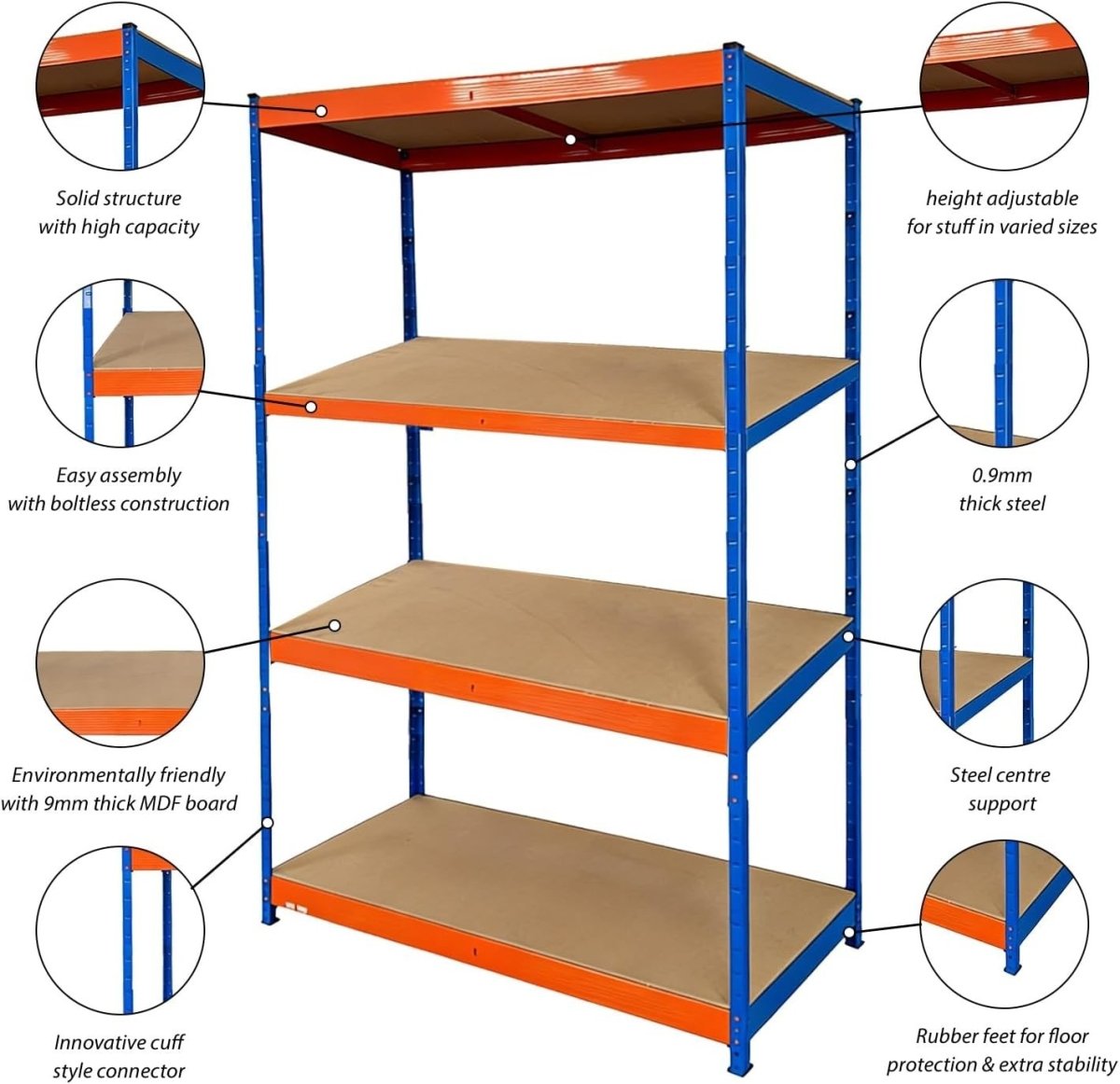 Heavy Duty 4 - Tier Metal Garage Storage Shelf 150x60x180cm Adjustable - Kwikley