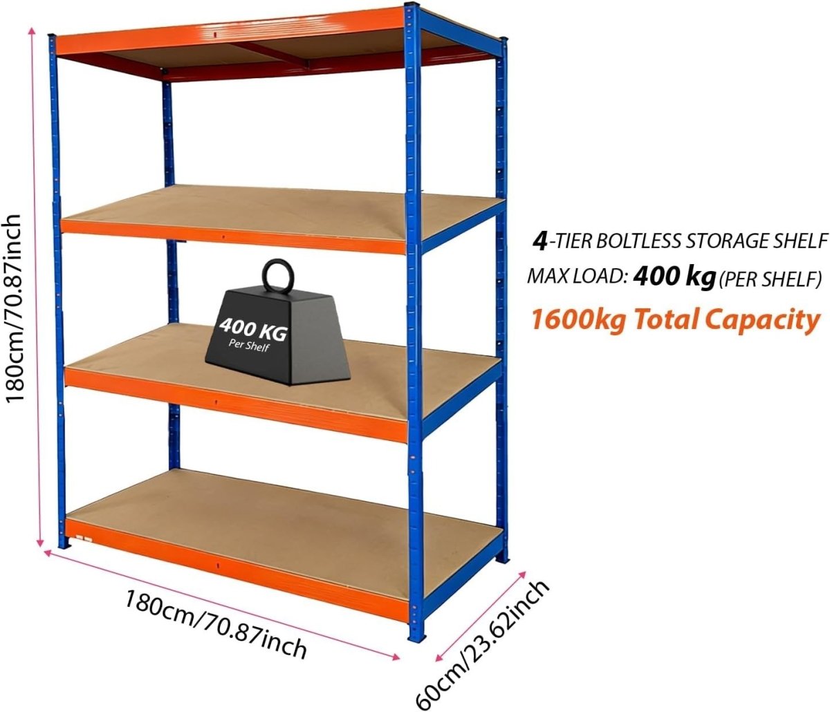 Heavy Duty 4 - Tier Metal Garage Storage Shelf 180x60x180cm Adjustable - Kwikley