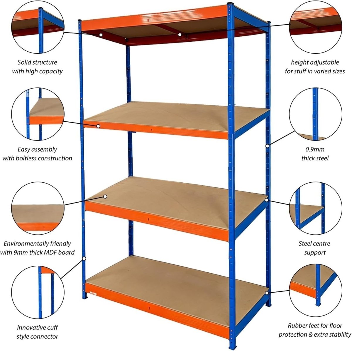 Heavy Duty 4 - Tier Metal Garage Storage Shelf 180x60x180cm Adjustable - Kwikley