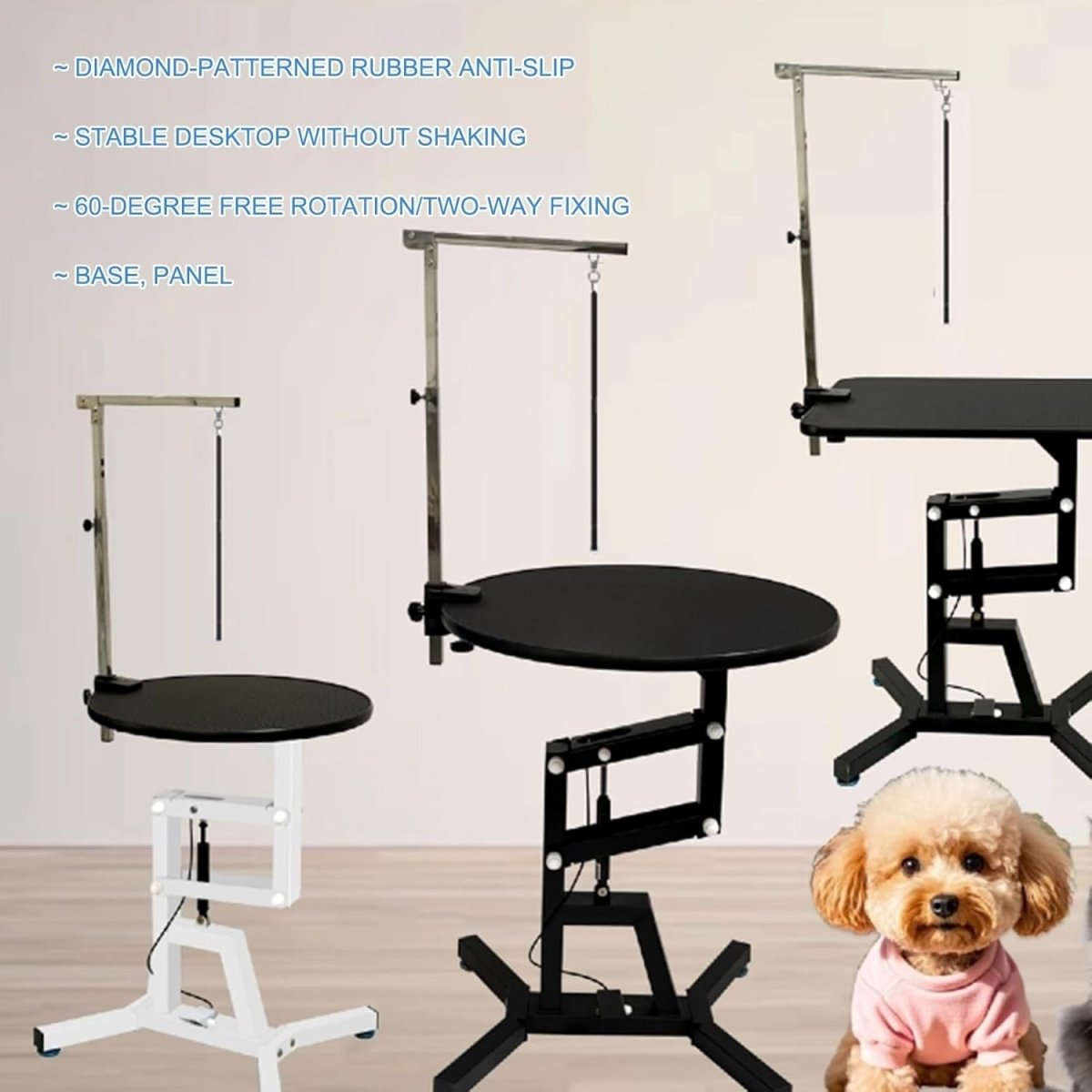 Heavy Duty Dog Grooming Table Height Adjustable Round 70cm Non Slip Arm - Kwikley