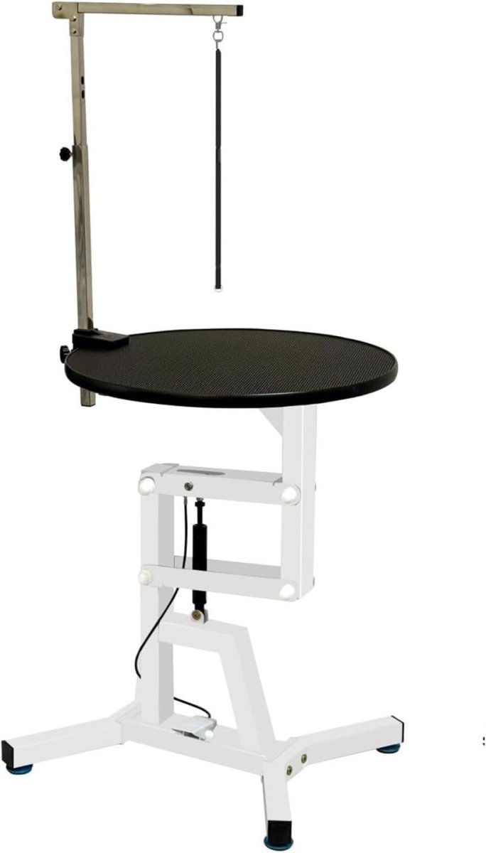 Heavy Duty Dog Grooming Table Height Adjustable Round 70cm White Non Slip - Kwikley