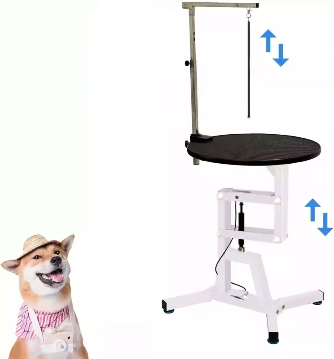 Heavy Duty Dog Grooming Table Height Adjustable Round 70cm White Non Slip - Kwikley