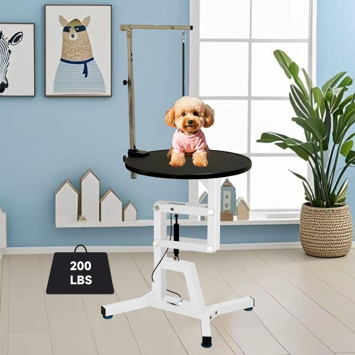 Heavy Duty Dog Grooming Table Height Adjustable Round 70cm White Non Slip - Kwikley