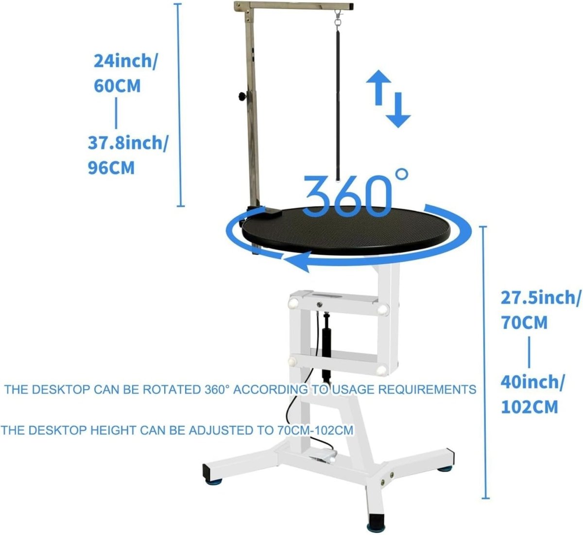 Heavy Duty Dog Grooming Table Height Adjustable Round 70cm White Non Slip - Kwikley