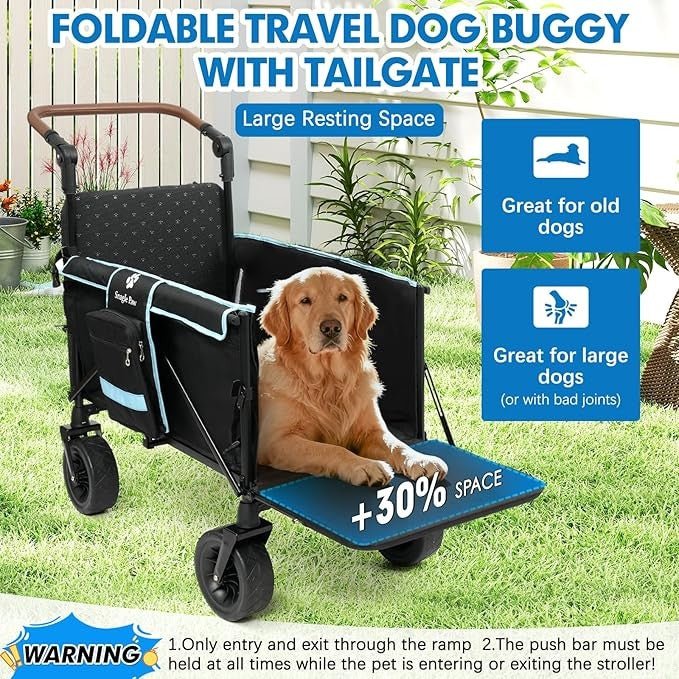 Heavy Duty Dog Stroller for Large Dogs Foldable All Terrain Pushchair Ramp - Kwikley