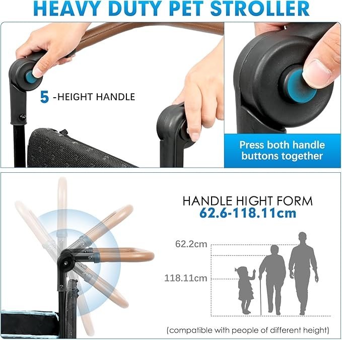 Heavy Duty Dog Stroller for Large Dogs Foldable All Terrain Pushchair Ramp - Kwikley
