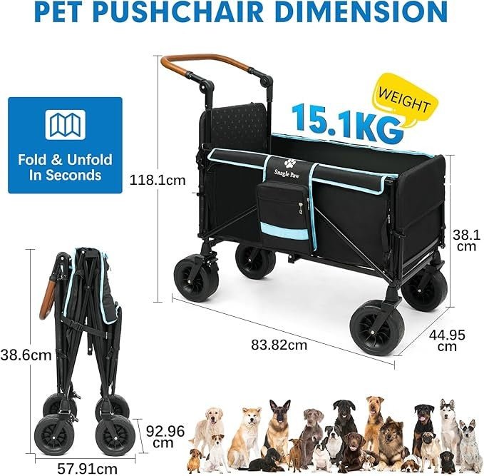 Heavy Duty Dog Stroller for Large Dogs Foldable All Terrain Pushchair Ramp - Kwikley
