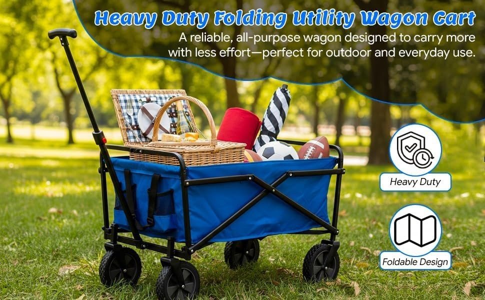 Heavy Duty Folding Utility Wagon Cart Garden Camping Picnic Trolley - Kwikley