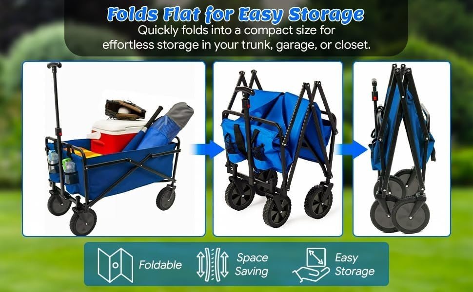 Heavy Duty Folding Utility Wagon Cart Garden Camping Picnic Trolley - Kwikley